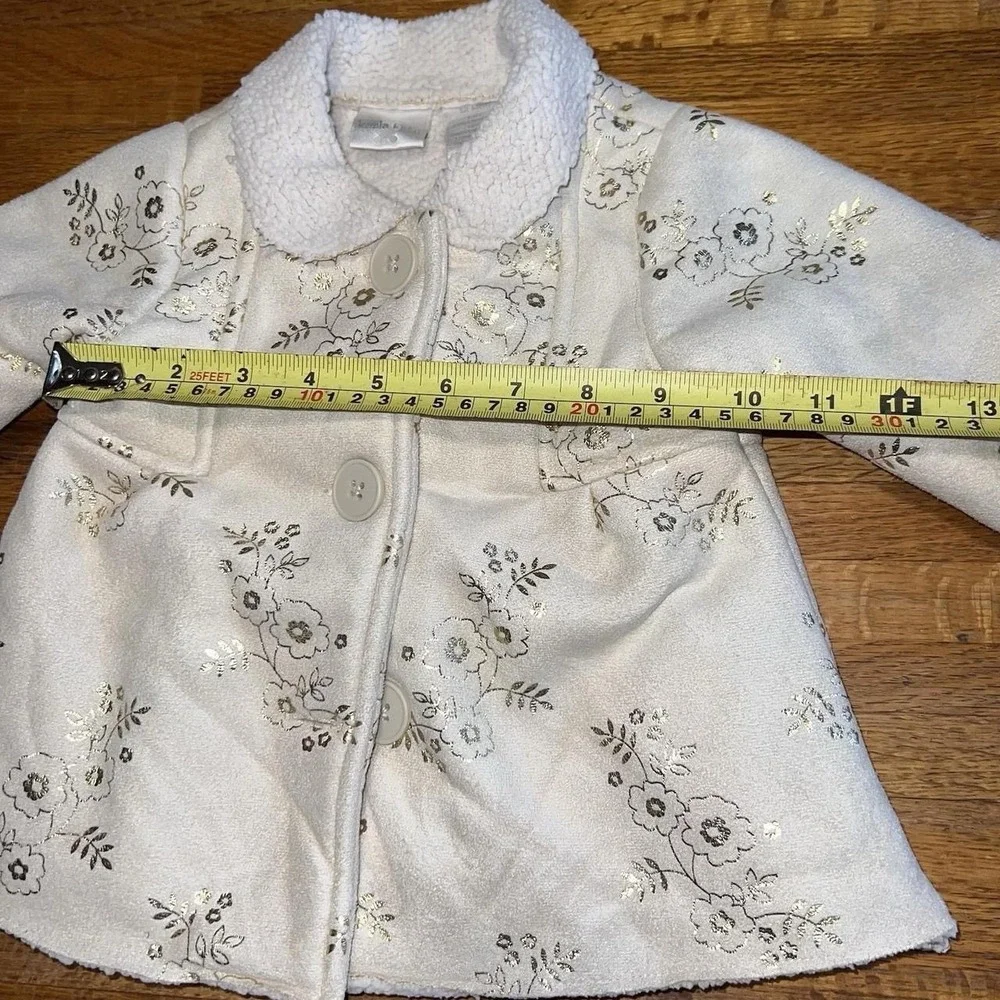 Koala Girls 12 Months Ivory Gold Foil Floral Fleece Button Peacoat Collar Jacket